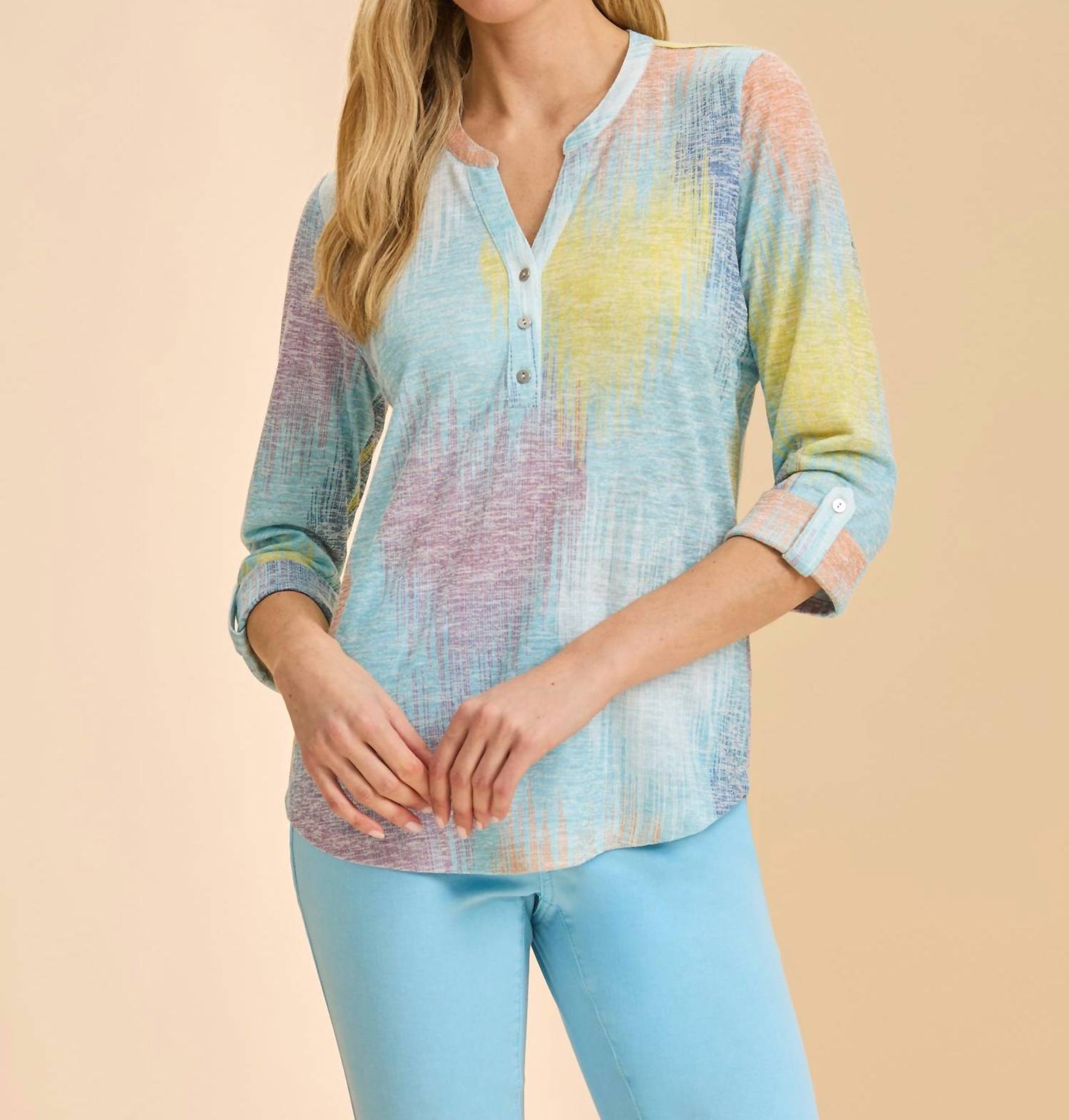 Fdj - 3/4 Sleeve Henley Top