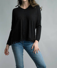 Tempo Paris - V-Neckline Fringe Hem Sweater