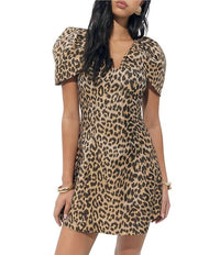 adelyn rae Zariah Leopard Gathered Sleeve Mini Dress in animal print - women's dress - alternate view