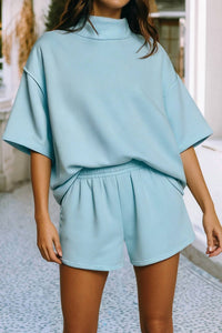 Little Daisy Closet - Solid Seam Mock Neck Oversized Two-piece Set