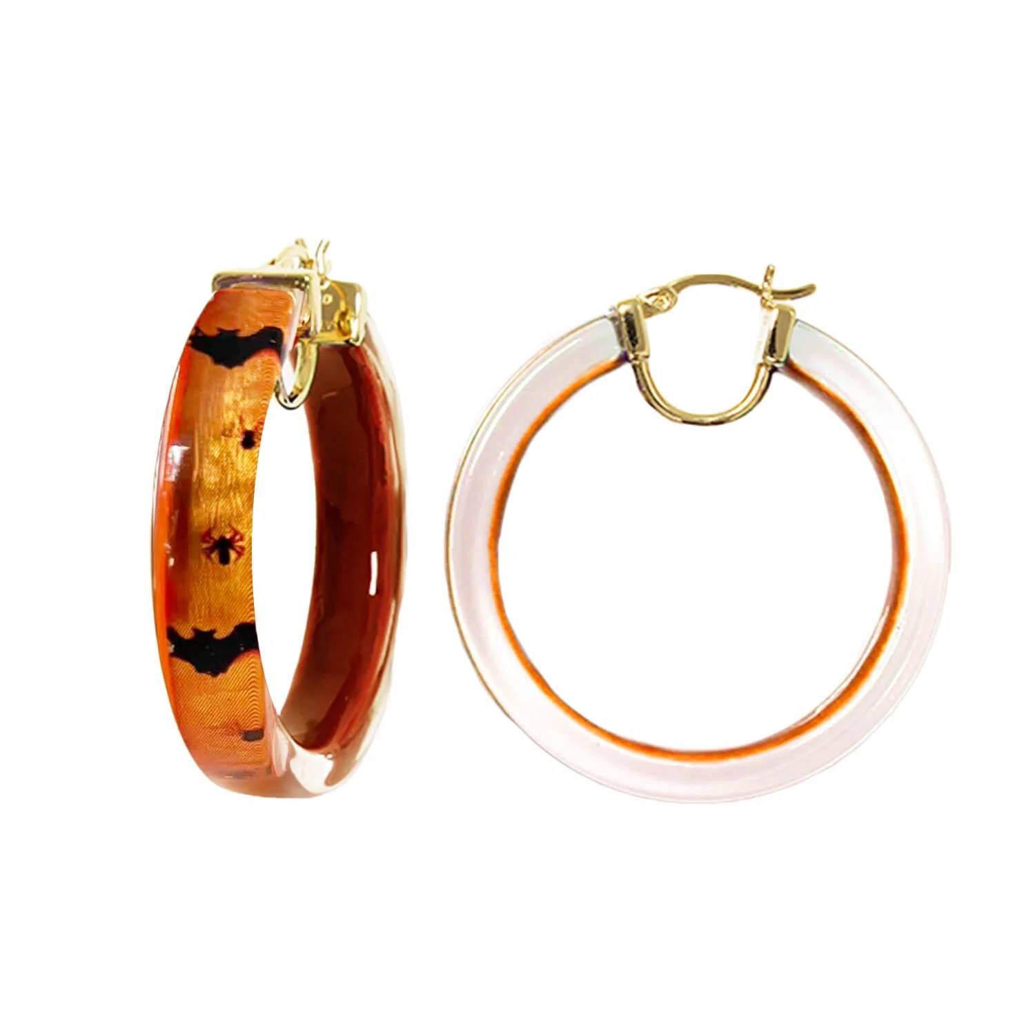 Gold & Honey - Women's Bats And Spiders Illusion Lucite Hoops