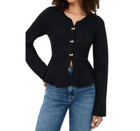 En Saison Idah Bow Buttons Cardigan in black - women's cardigan