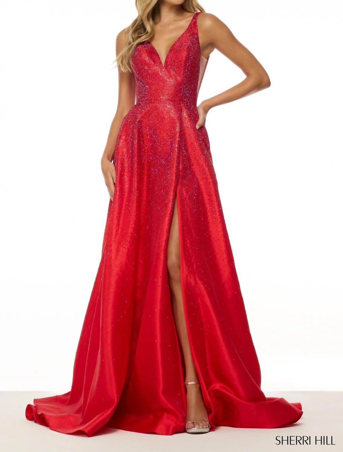 Sherri Hill A-line Hot Fix Prom Dress in red - women's dress
