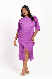 Fashion Szn Curve - Ruched Side Flutter Sleeve Midi Dress