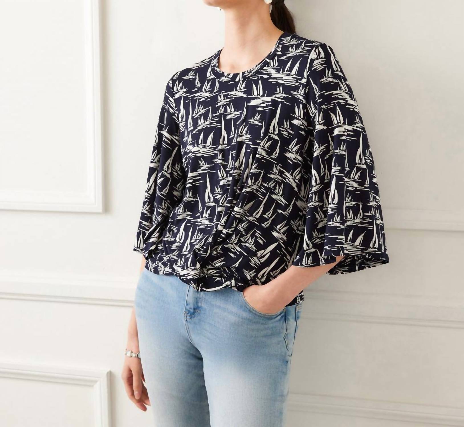 Karen Kane - Flare Sleeve Drape Front Top
