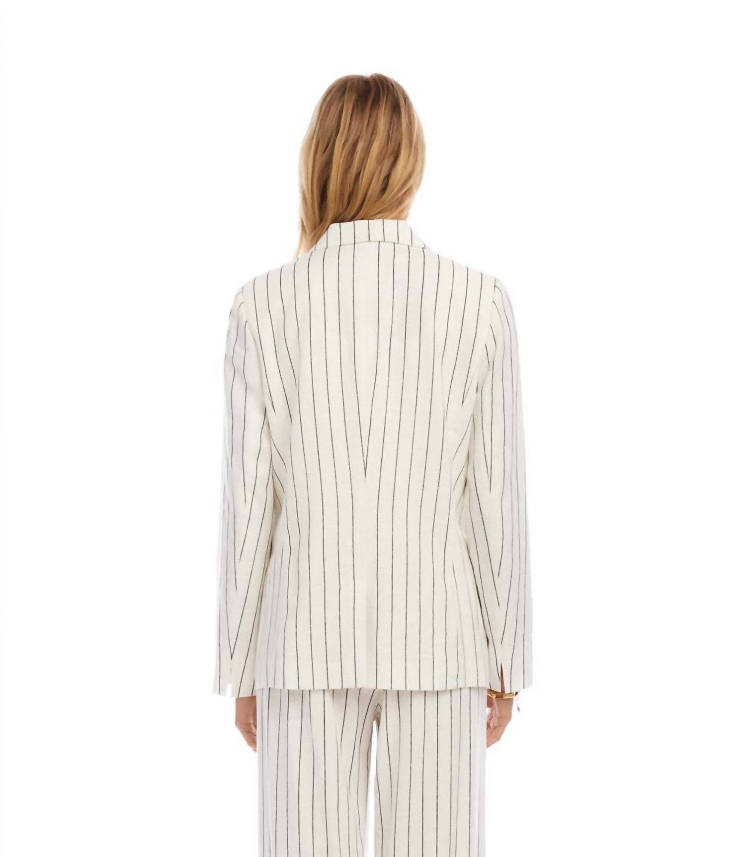 Karen Kane Linen Blend Stripe Blazer in cream and black - women's jacket - alternate view
