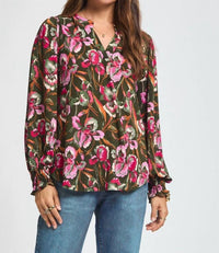 Dear Scarlett Smocked Sleeve Floral Top in multi - women's long sleeve top - alternate view