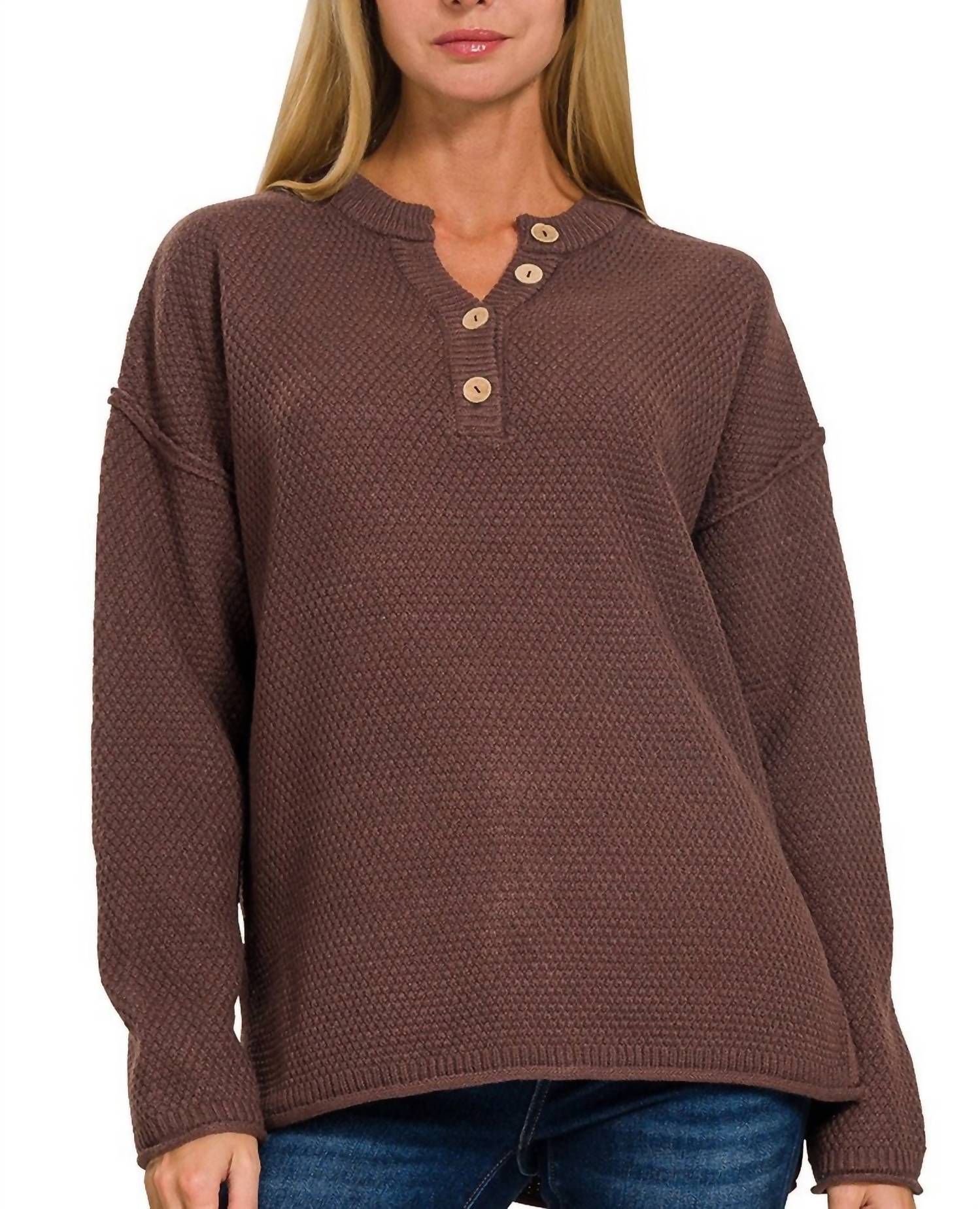 Zenana - Henley Basic Sweater