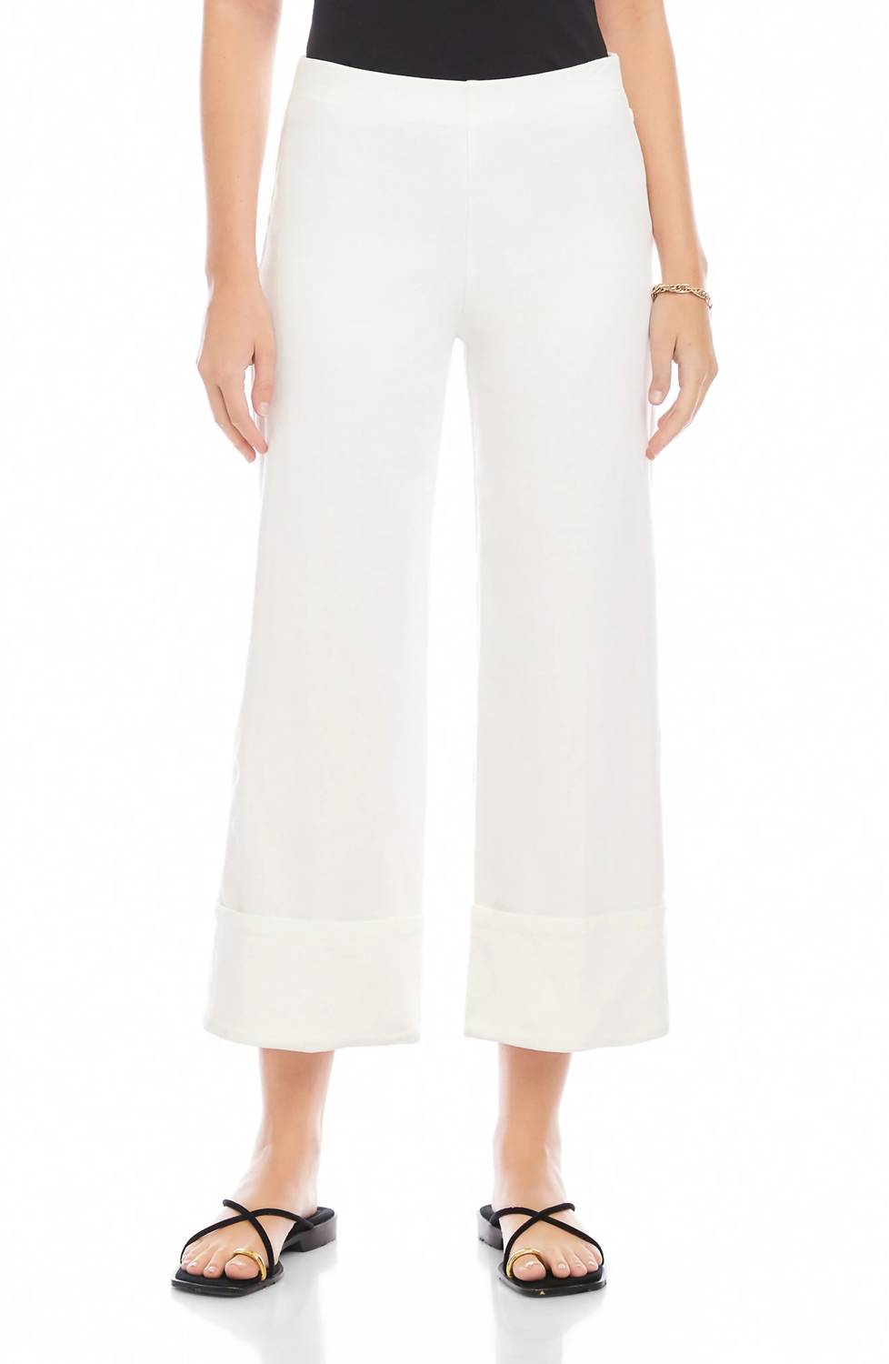 Fifteen Twenty Regina Cuff Crop Wide Leg Pant in off white - women's pants