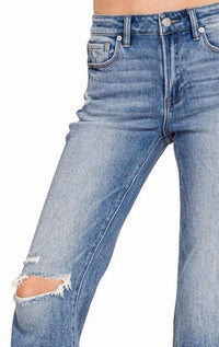 Zenana - Distressed Knee Raw Hem Jeans