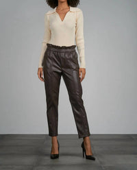 Elan - Ruffle Elastic Faux Leather Pants