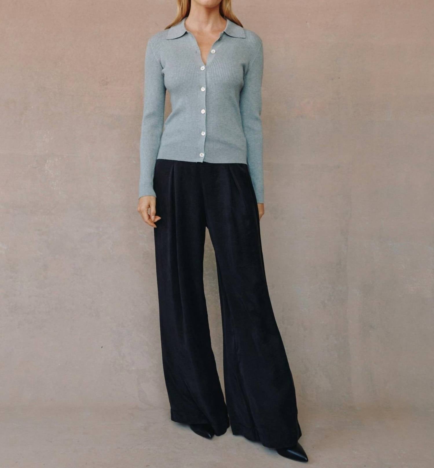 Bella Dahl Collared Button Down Sweater in heather grey - women's top - view 6