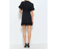 Ina Fashion - Beaded Fringe Tweed Mini Dress