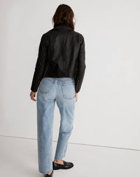 Madewell Washed Leather Motorcycle Short Jacket in black - women's jacket - alternate view