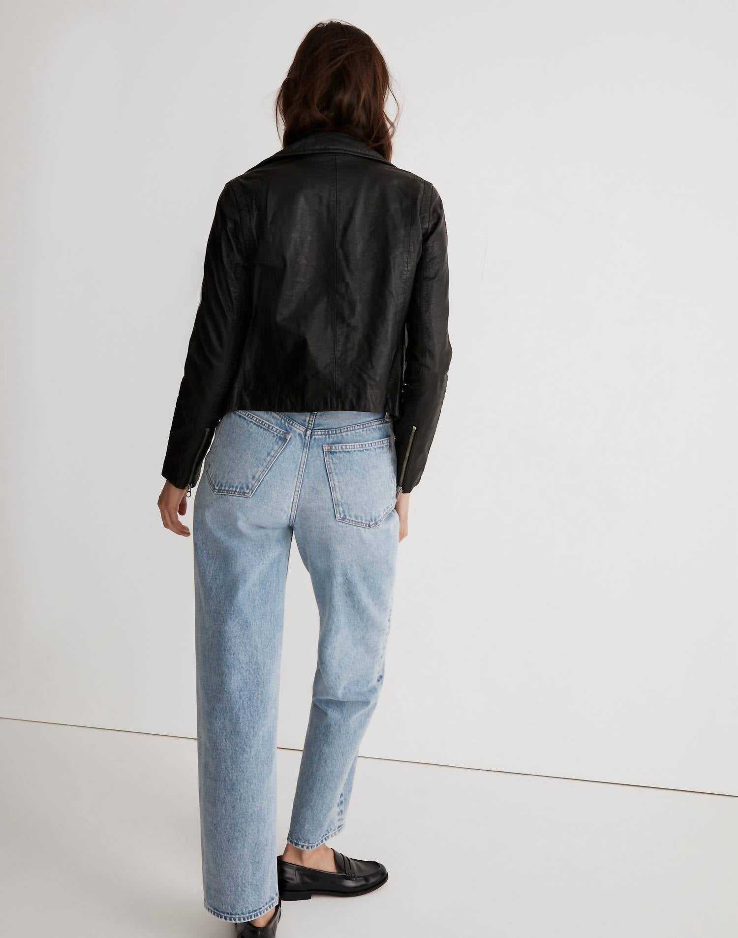 Madewell Washed Leather Motorcycle Short Jacket in black - women's jacket - alternate view