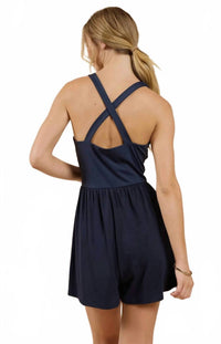 Sadie & Sage On Point Mix Media With Shorts Romper in navy - women's pants - alternate view