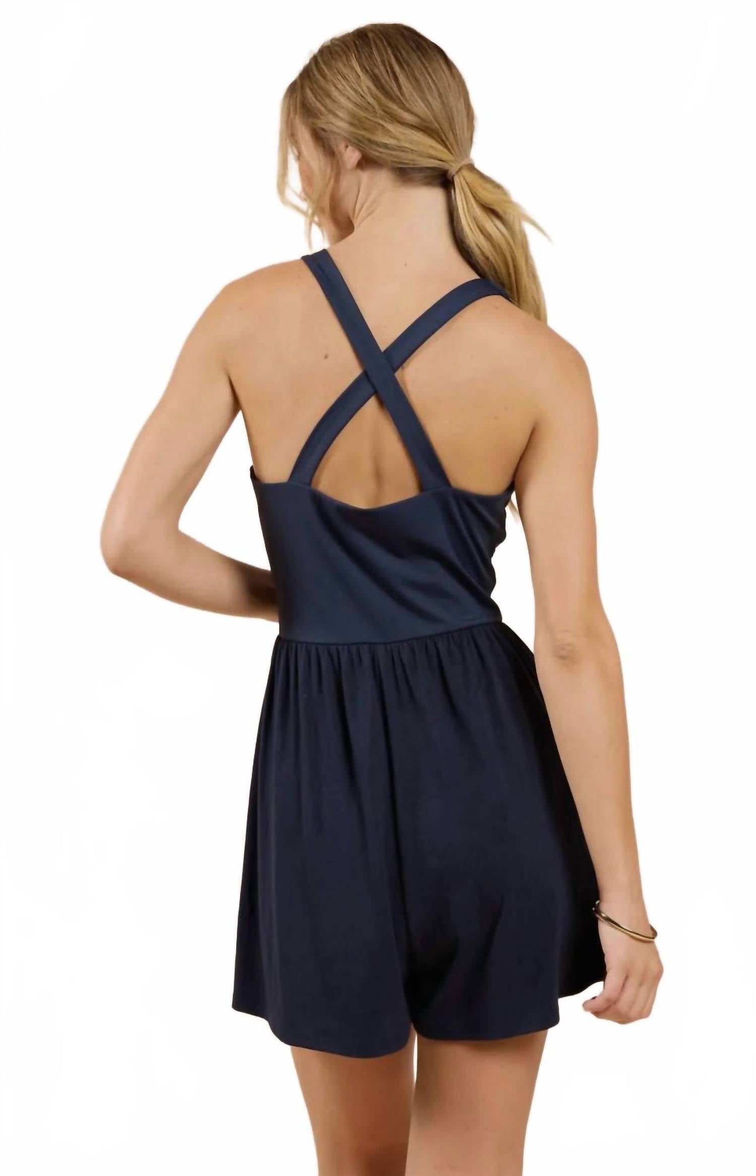 Sadie & Sage On Point Mix Media With Shorts Romper in navy - women's pants - alternate view