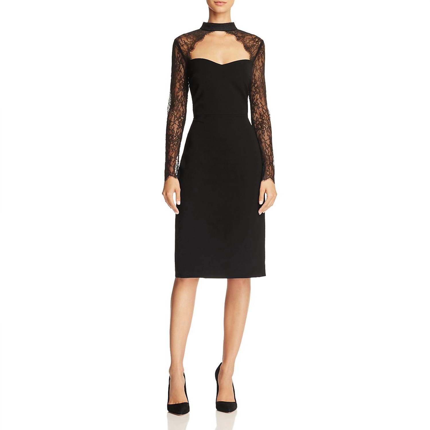 alice + olivia Helga Lace Cutout Dress in black - women's dress