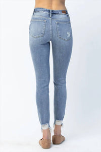 Judy Blue - Women's Pipper Mid-rise Distressed Hem Skinny Jeans