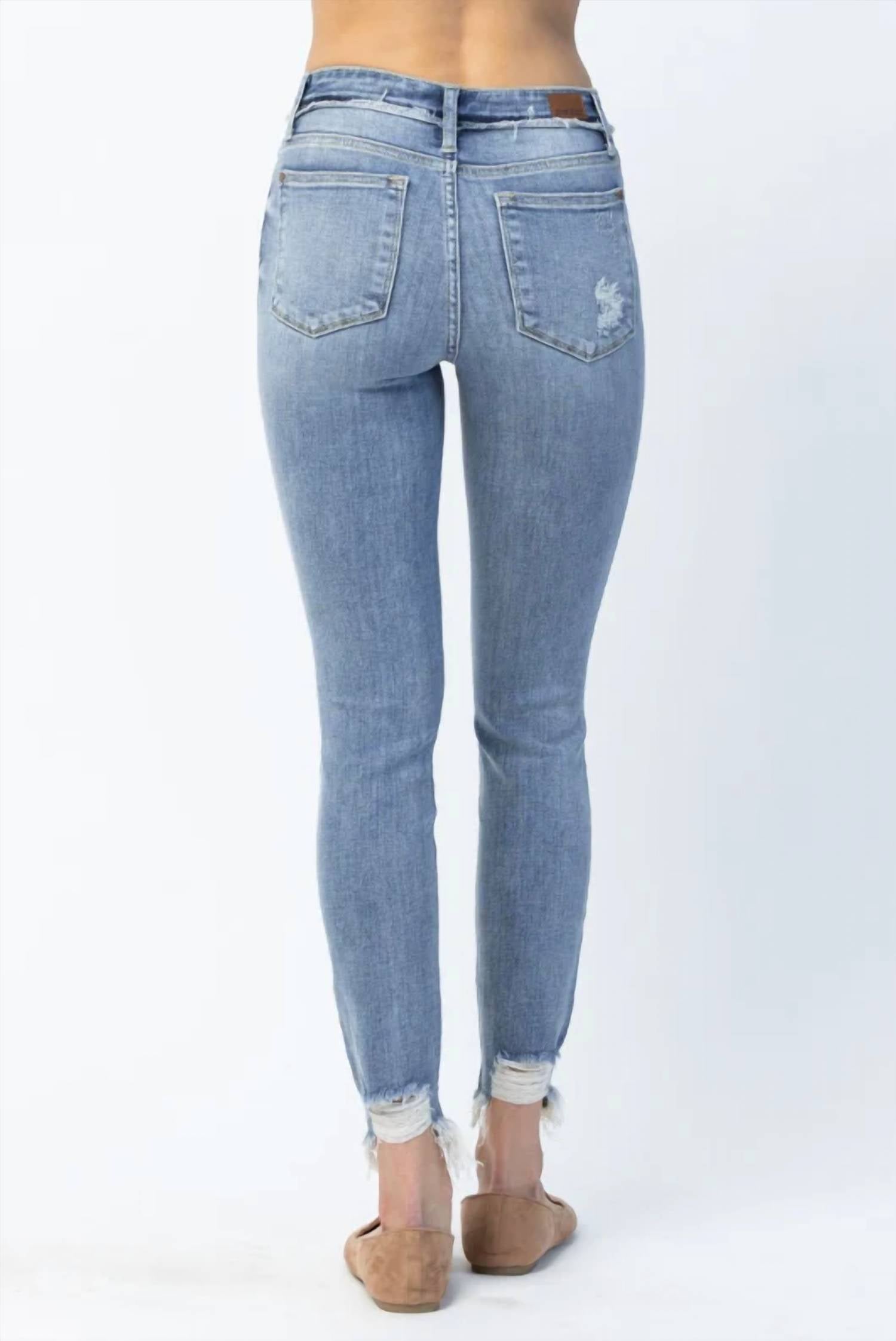 Judy Blue - Women's Pipper Mid-rise Distressed Hem Skinny Jeans