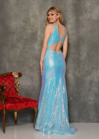 Dave & Johnny - Sequined Cutout Back Prom Dress