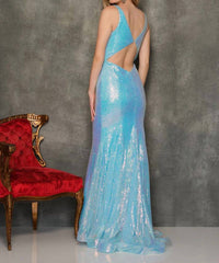 Dave & Johnny - Sequined Cutout Back Prom Dress
