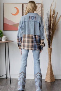 Oli & Hali - Washed Plaid Color Block Shacket