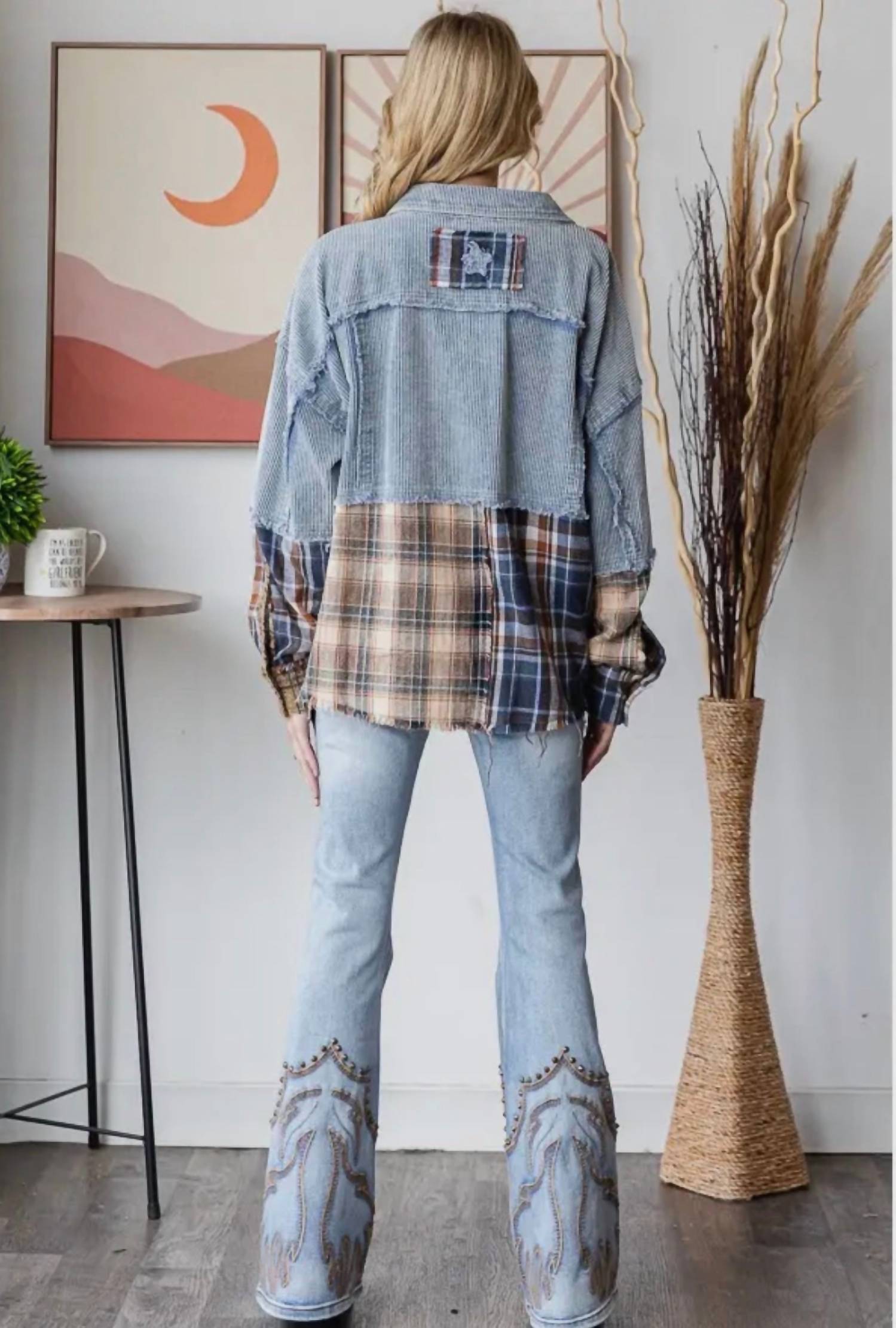 Oli & Hali - Washed Plaid Color Block Shacket