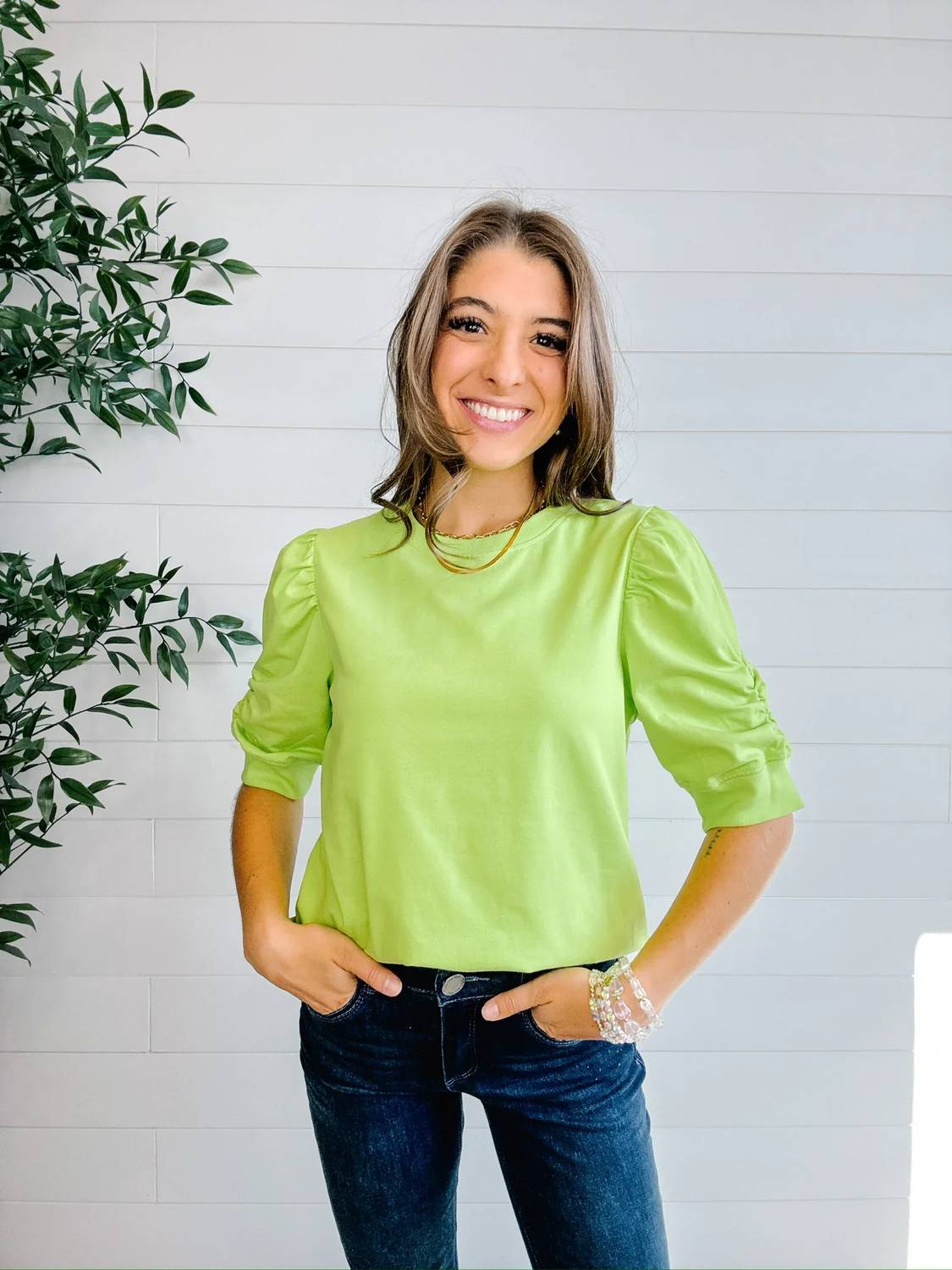 Fate + Fortune - Mac And Me Crew Neck Elbow Sleeve Top