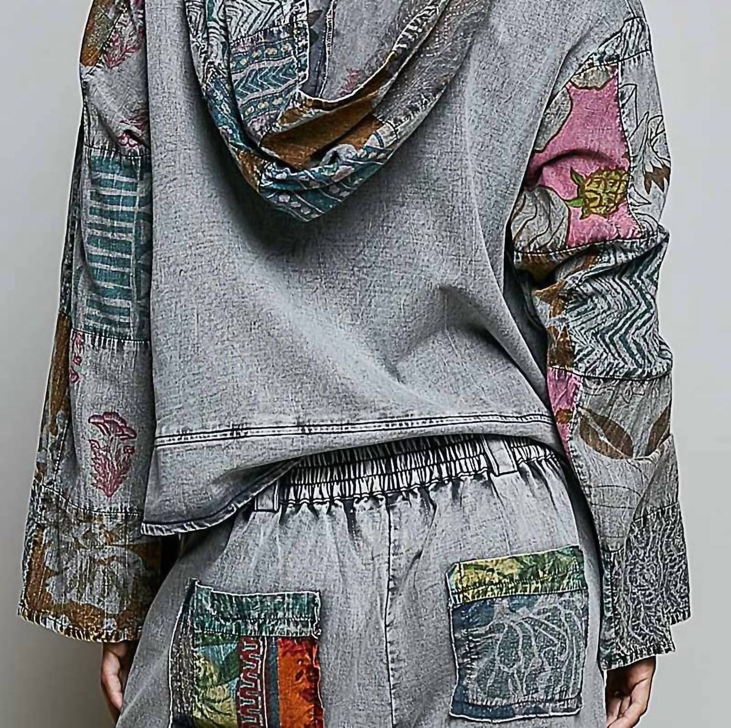 Pol - Patchwork Pullover Half Placket Kangaroo Hoodie