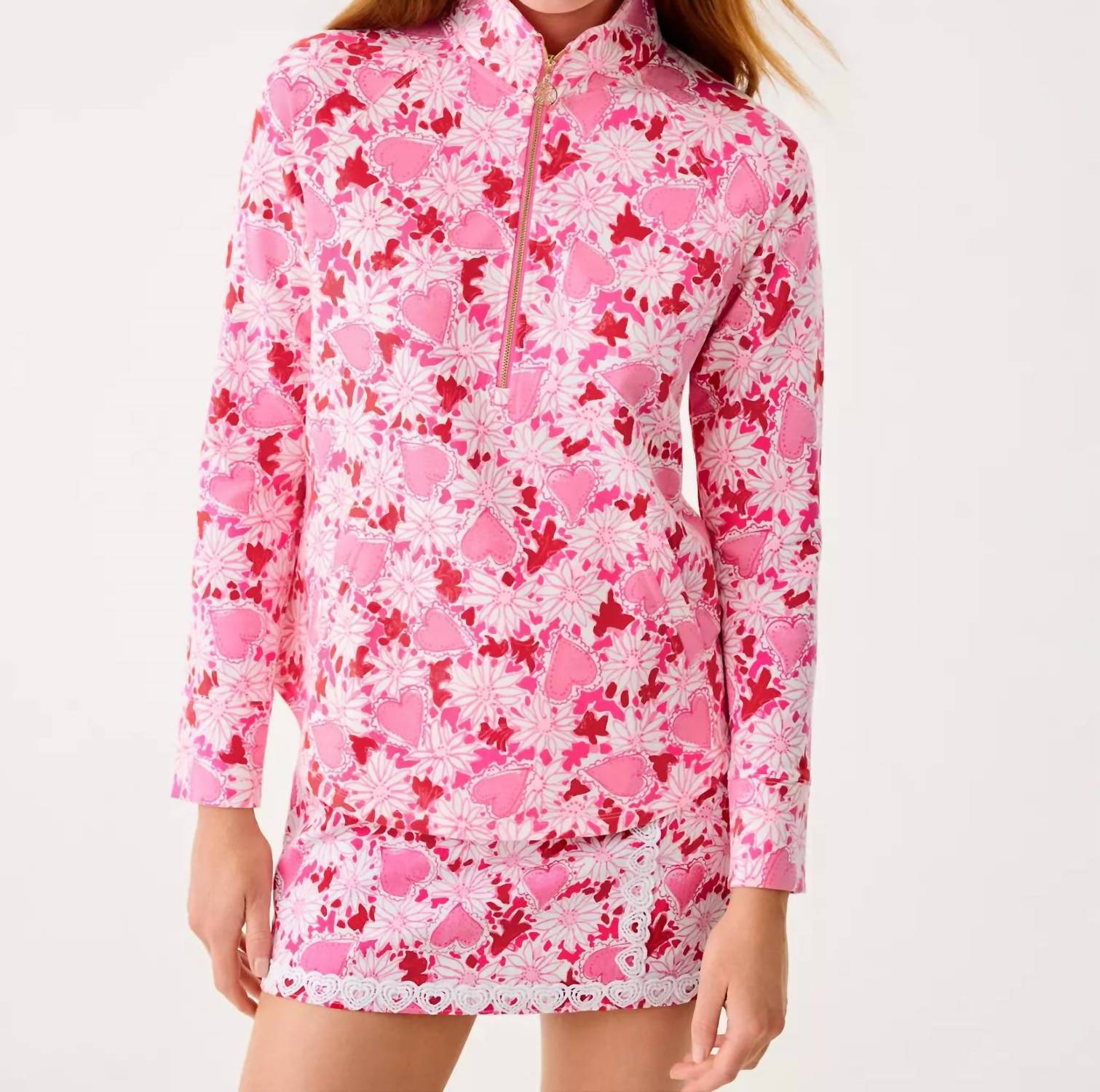 Lilly Pulitzer Upf 50+ Skipper Popover Top in coconut dear heart 1 - women's top