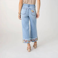 Coco + Carmen - Women's Everstretch Wide Leg Crop With Embroidered Cuff Jeans