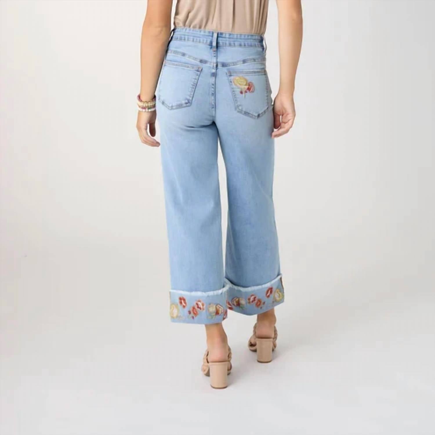 Coco + Carmen - Women's Everstretch Wide Leg Crop With Embroidered Cuff Jeans