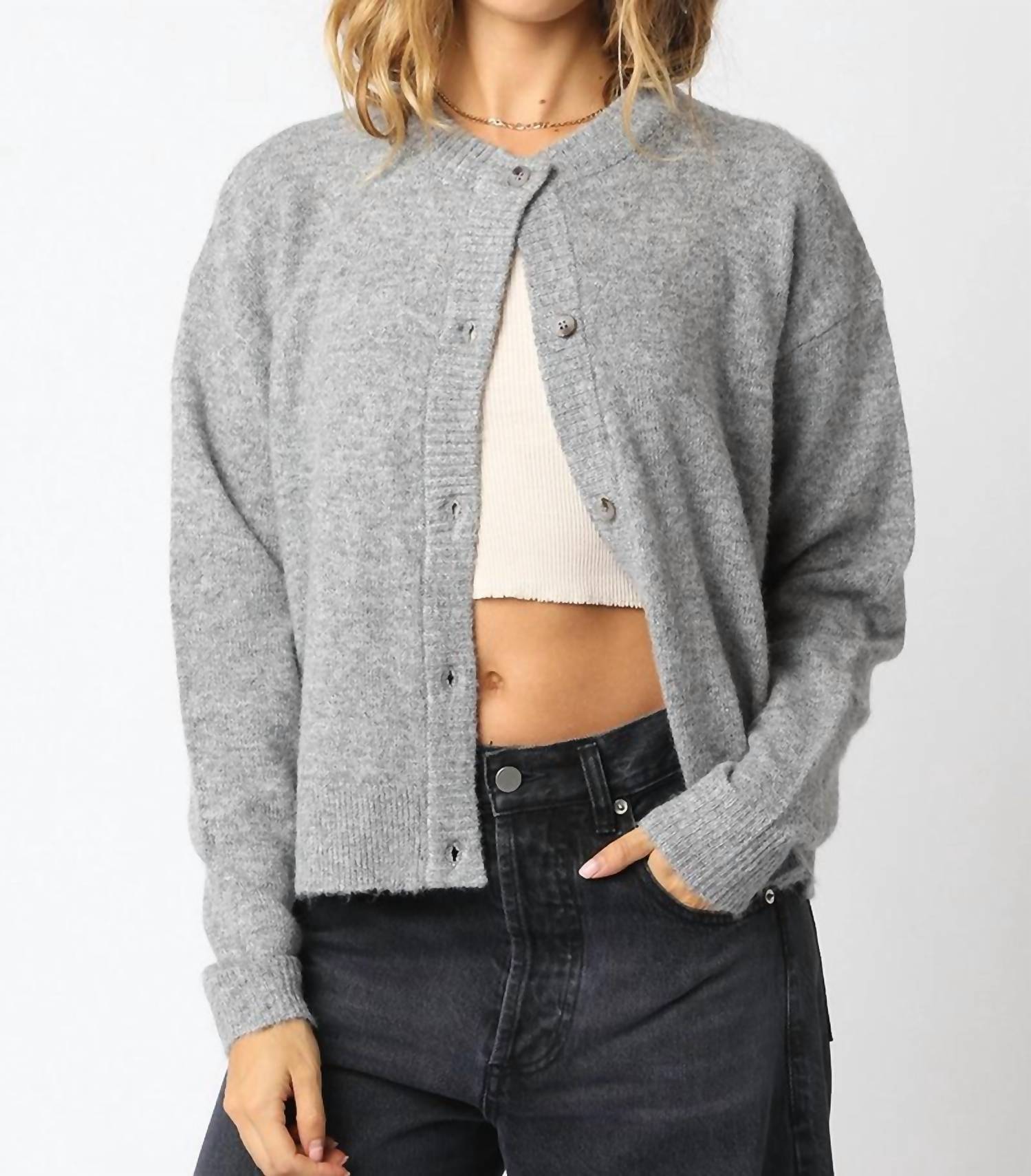 OLIVACEOUS Gillian Sweater in heather grey - women's sweater