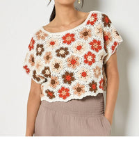 Apricot - Hexagon Flowers Crochet Top