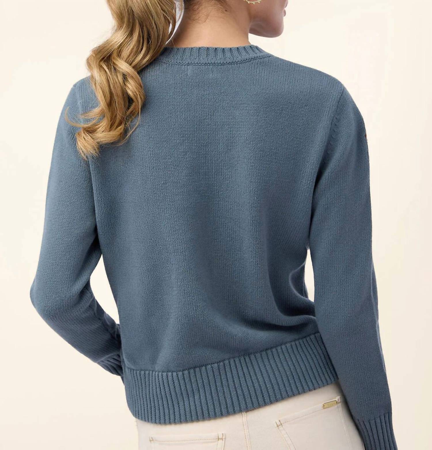 spartina 449 Dorothea Crew Sweater in smoky blue - women's sweater - detail view