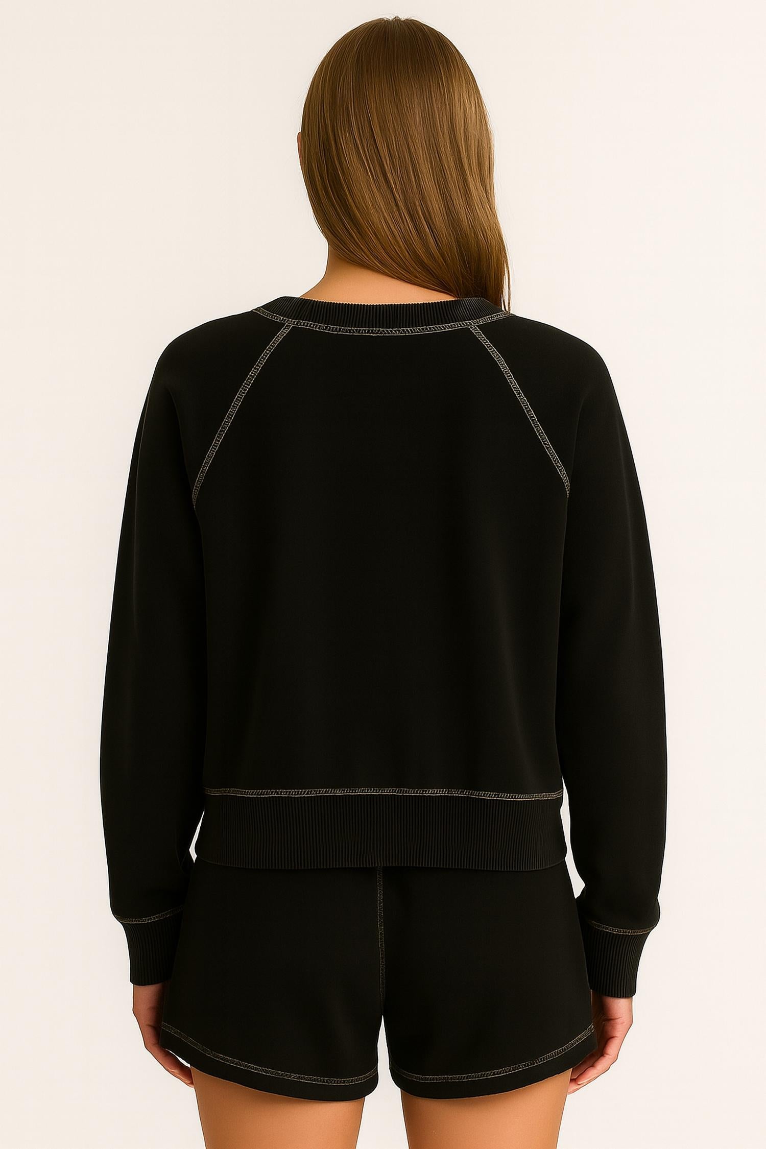 PROJECT SOCIAL T Cambridge Stitch Sweatshirt in black - women's top - detail view