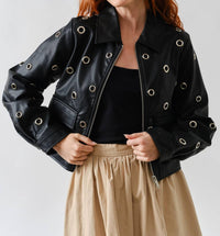Aaron & Amber - Grommet Faux Leather Jacket