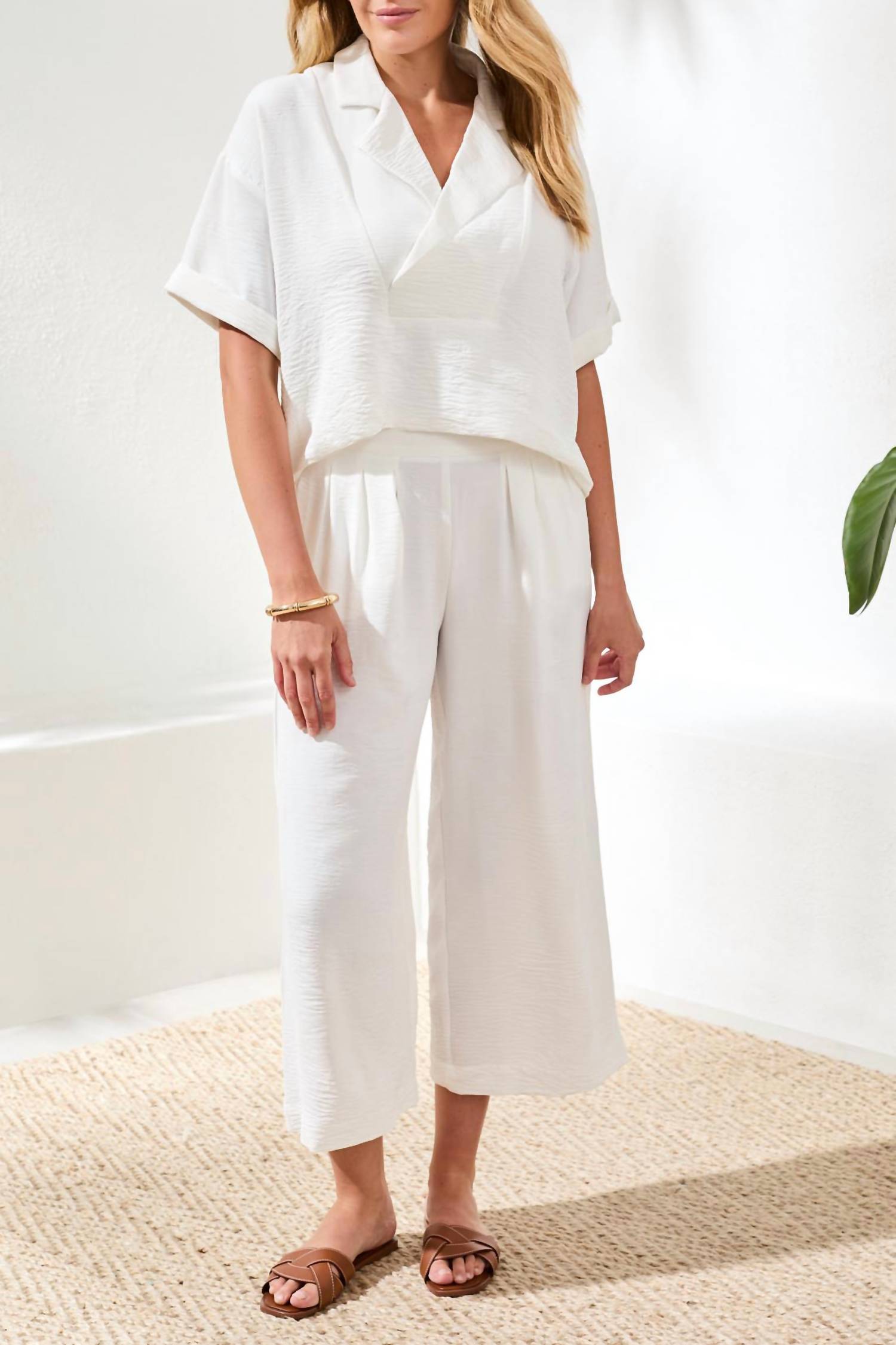 TRIBAL Flowy Crop Pant With Elastic in oceanpearl 2533 - women's pants