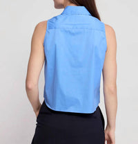 THE SHIRT Boxy Cropped Sleeveless Shirt in french blue - women's shirt - alternate view