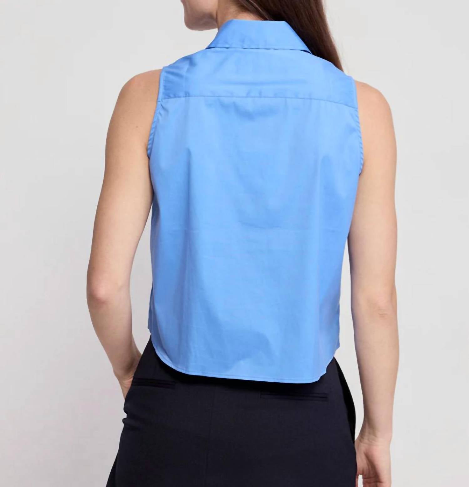 THE SHIRT Boxy Cropped Sleeveless Shirt in french blue - women's shirt - alternate view