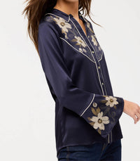 Johnny Was Women's Western Flutter Sleeve Blouse in navy - women's shirt - alternate view
