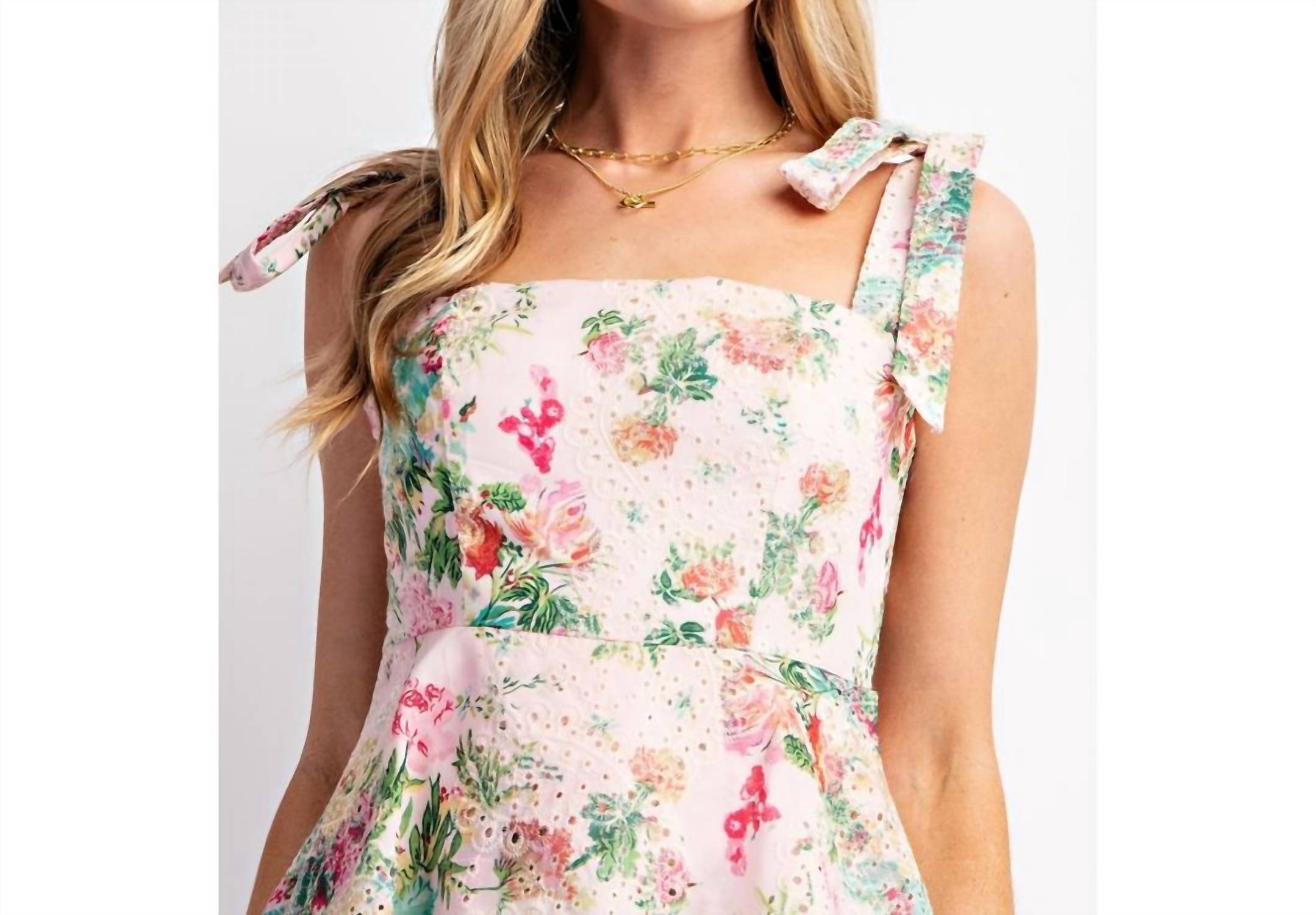 Sweet Generis - Lovely Print Eyelet Tiered Mini Dress