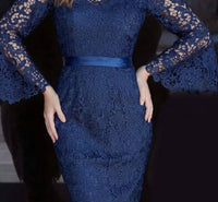 JVN Bell Sleeve Lace Evening Dress in navy - women's dress
