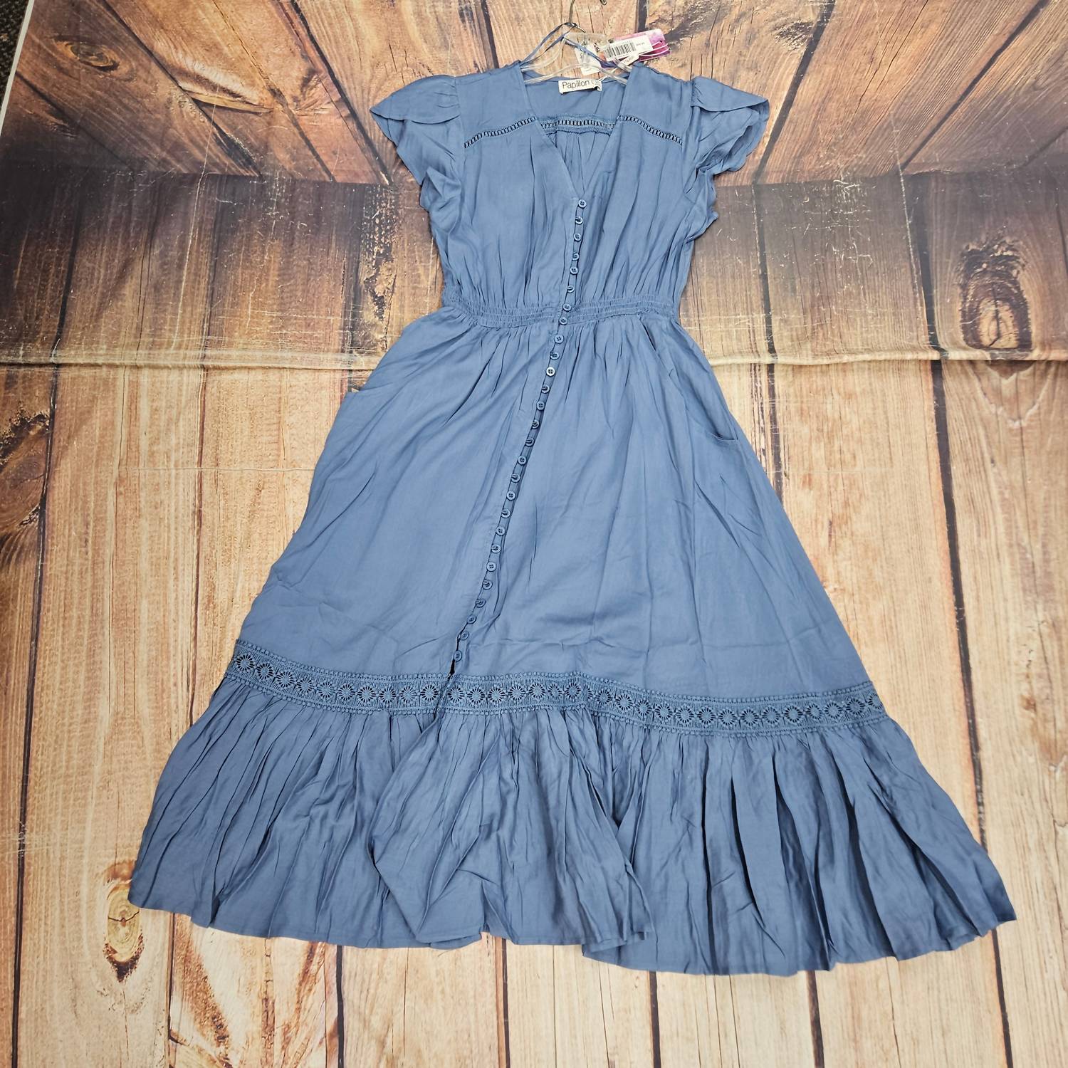 Papillon Women's Button Front Dress in blue - women's dress - detail view