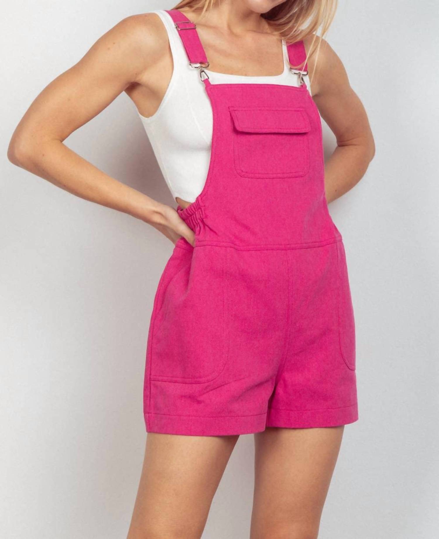 Very J - Suspender Solid Woven Casual Overall Romper
