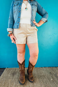 THML Carrie Vegan Leather Shorts in bone - women's shorts
