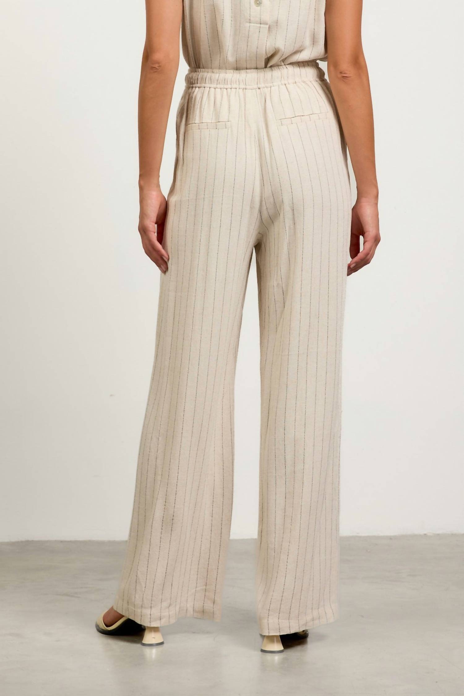 Skies Are Blue - Billie Linen Stripe Pull On Wide Leg Pants
