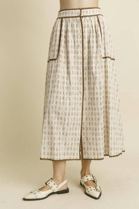 Aureum - Floral Midi Skirt With Trim