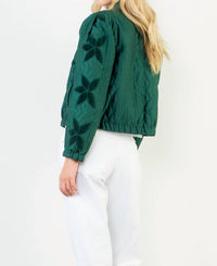 THML Velvet Flower Detail Quilted Jacket in green - women's jacket - alternate view